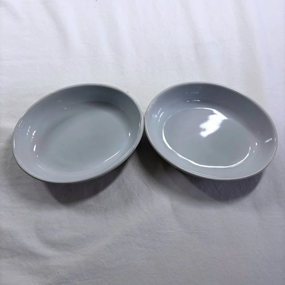 Floral Ceramic Pet Bowls Set of 2 Oval Shallow Cat Dog Dishes Cream Pink Blue